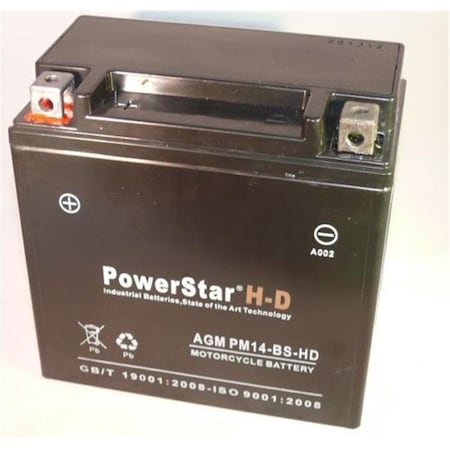 Powerstar PowerStar PM14-BS-HD-128 Ytx14-Bs Heavy Duty 12V 230 Cca Sealed Agm - Toughest Battery 3 Year Warranty PM14-BS-HD-128